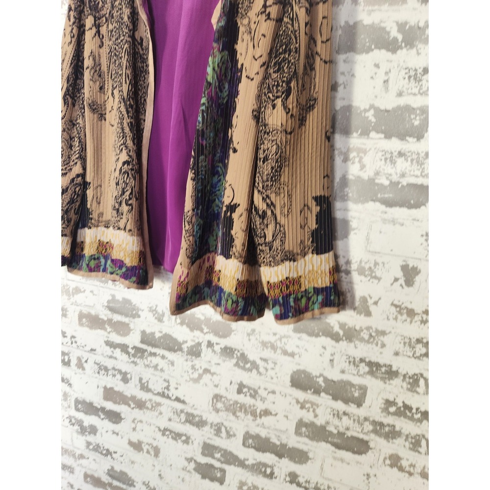 Boho Floral‎ Pleated Cardigan Large Muticolor Abstract Artsy Open Front Jacket - Picture 7 of 16